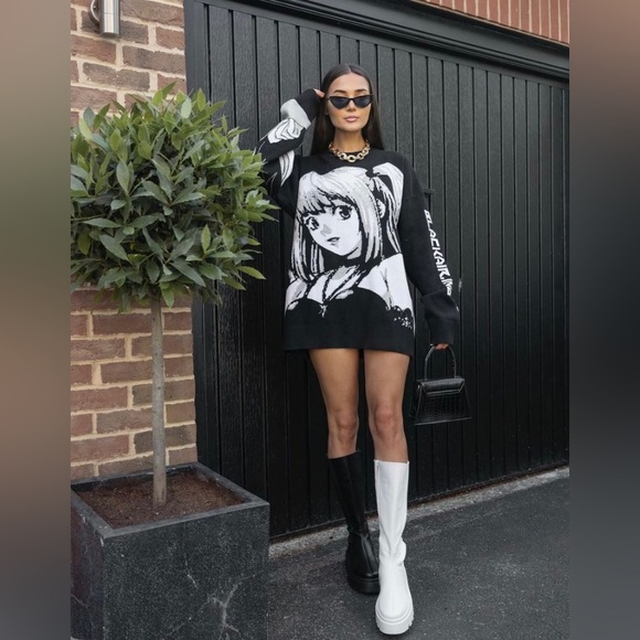 Black Air Unisex Size Large Black & White Knit Anime Crewneck Sweater - Picture 1 of 10